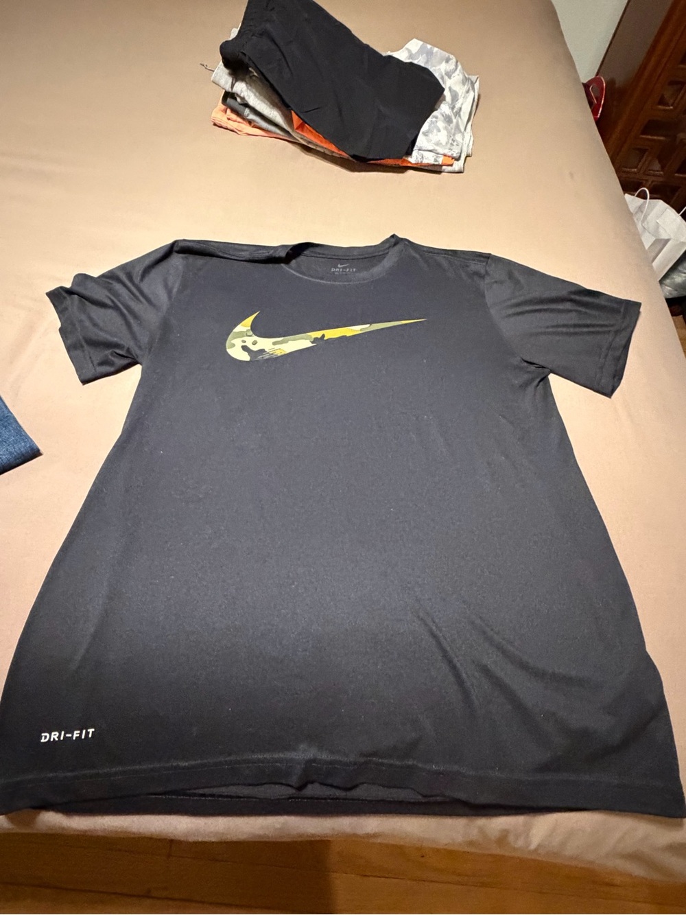 Nike Black Dri-FIT Short-Sleeve Tee with Yellow Camo Swoosh